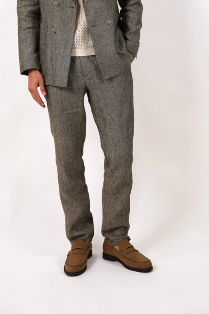 James Harper Linen Relaxed Pleated Pant Olive