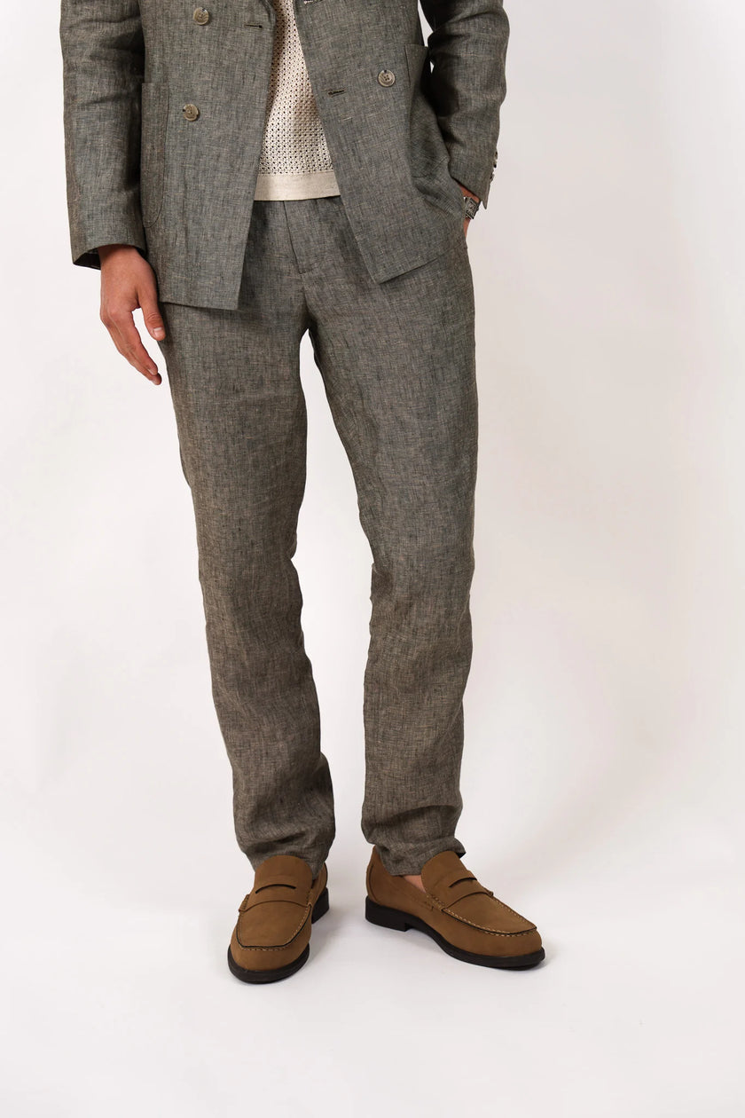 James Harper Linen Relaxed Pleated Pant Olive