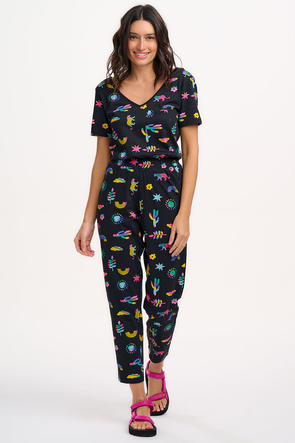 Sugarhill Brighton Bianca Jersey Jumpsuit Black/ Summer Joy