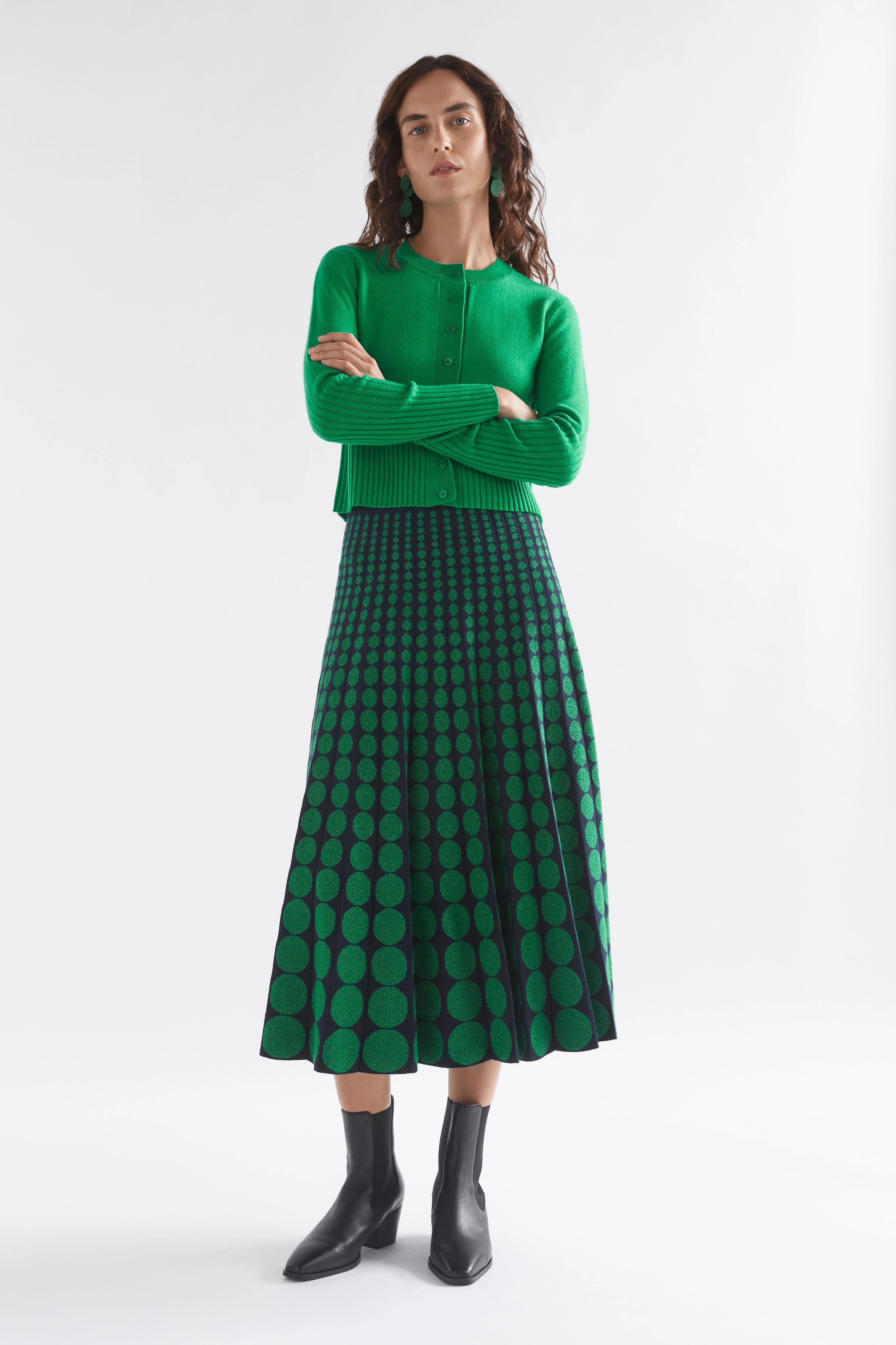 Elk Leira Skirt Navy Green Metallic Miss Gladys Sym Choon