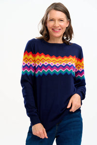 Sugarhill Brighton Rita Jumper Navy Fairisle Stripe