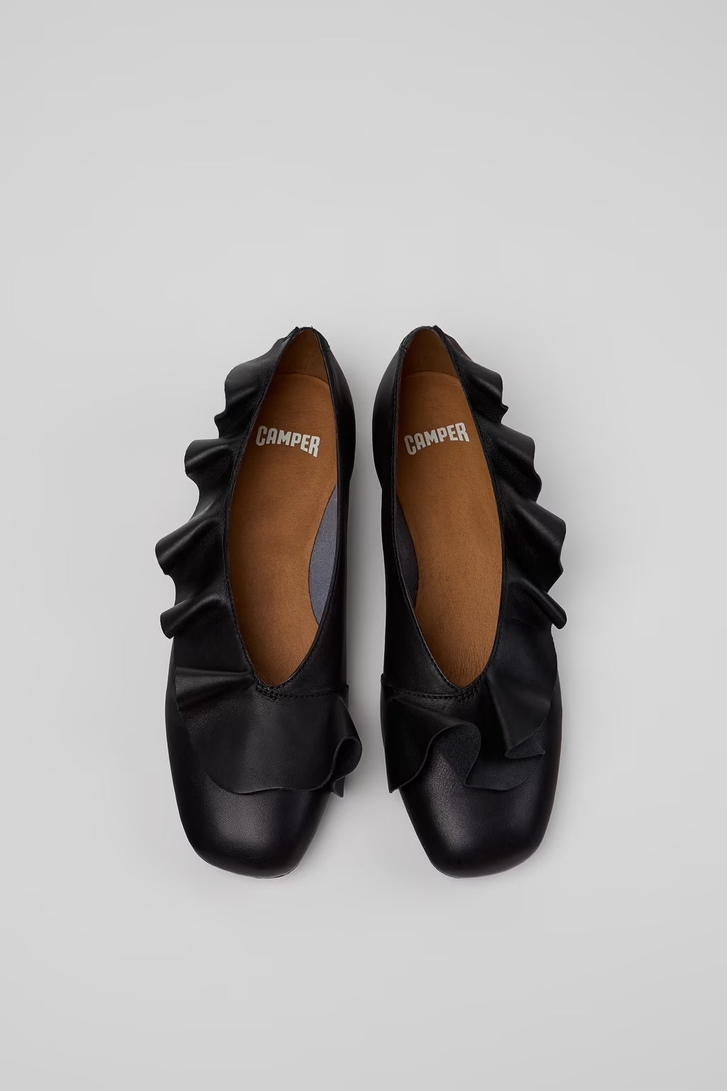 Camper Casi Myra Frilly Ballet Flats Black Leather