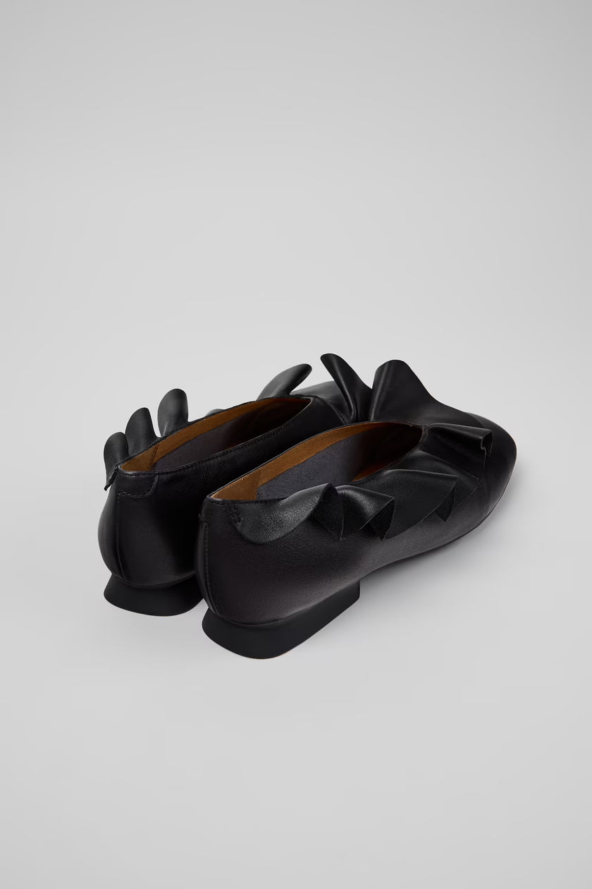 Camper Casi Myra Frilly Ballet Flats Black Leather