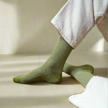 Load image into Gallery viewer, KLUE Glitter Lurex Socks Olive Green
