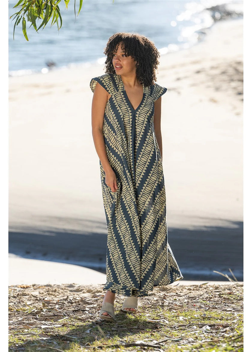 Cienna Hemi Cotton Dress Blue