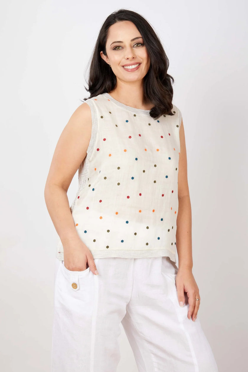JJ Sisters LL31 Silk Linen Top Natural Confetti