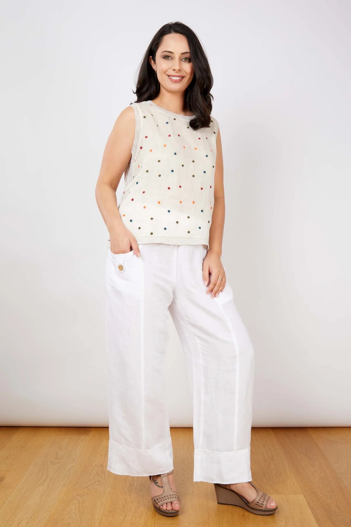 JJ Sisters LL31 Silk Linen Top Natural Confetti