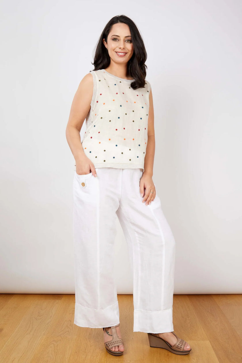 JJ Sisters LL31 Silk Linen Top Natural Confetti
