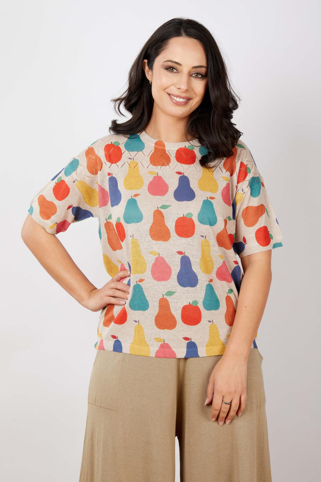 JJ Sisters LL64 Cotton Linen Top Fruit Print