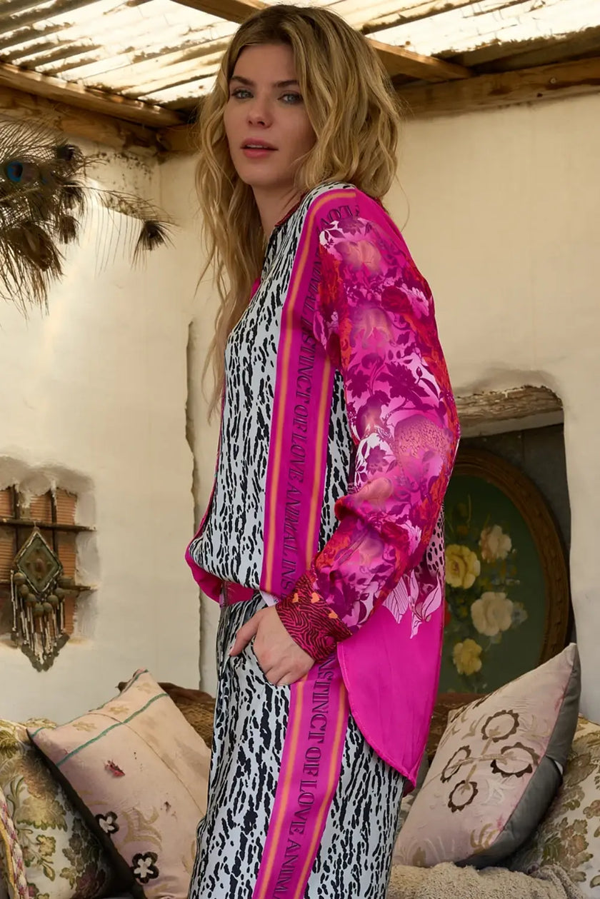 Miss Goodlife Pink Animal Love Blouse Multi