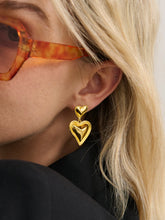 Load image into Gallery viewer, Lustre &amp; Sage Double Heart 18K Gold Plated Earrings
