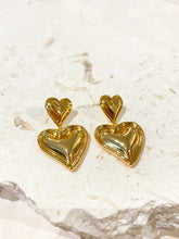 Load image into Gallery viewer, Lustre &amp; Sage Double Heart 18K Gold Plated Earrings
