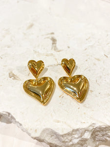 Lustre & Sage Double Heart 18K Gold Plated Earrings