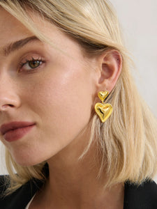 Lustre & Sage Double Heart 18K Gold Plated Earrings