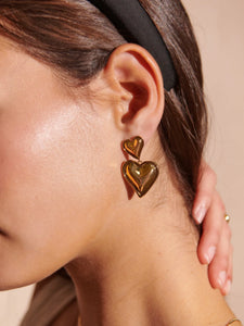 Lustre & Sage Double Heart 18K Gold Plated Earrings