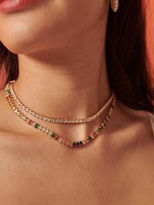 Lustre & Sage Rainbow Tennis 18K Gold Plated Necklace