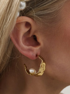 Lustre & Sage Crescent Pearl 18K Gold Plated Earrings