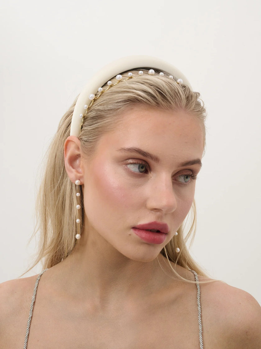 Angels Whisper Satin Plain Padded Headband White