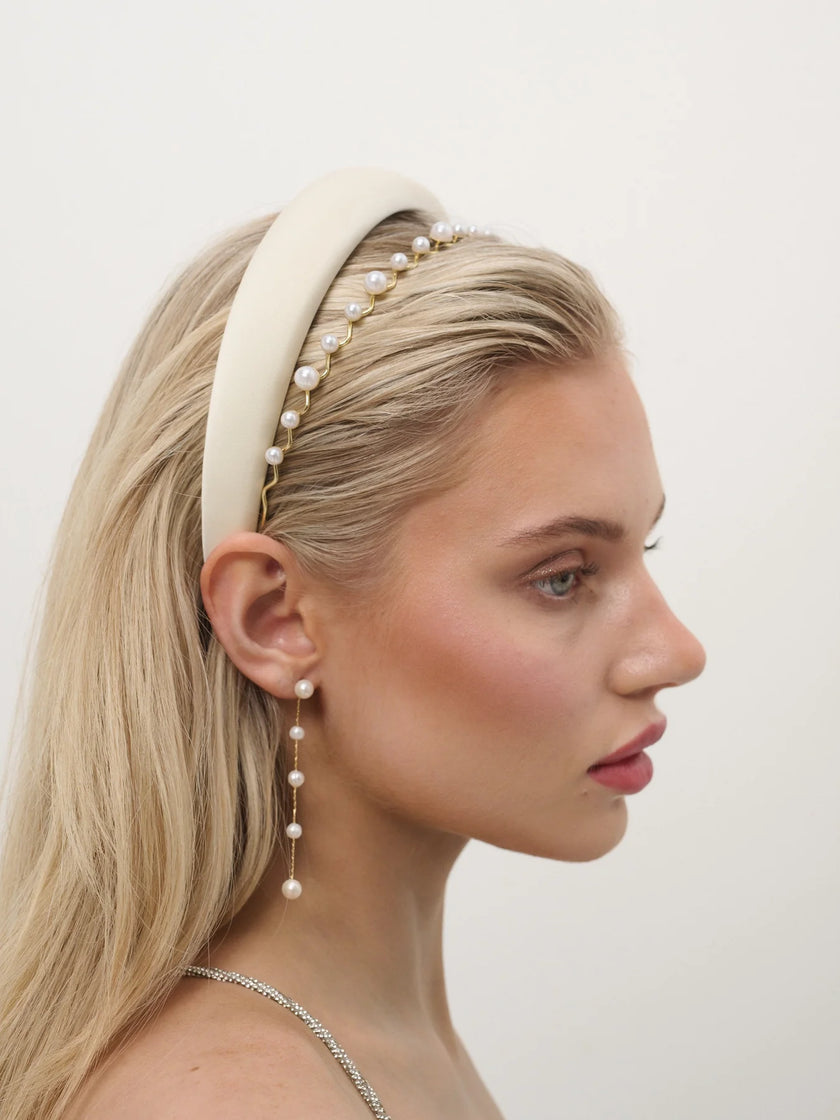 Angels Whisper Satin Plain Padded Headband White