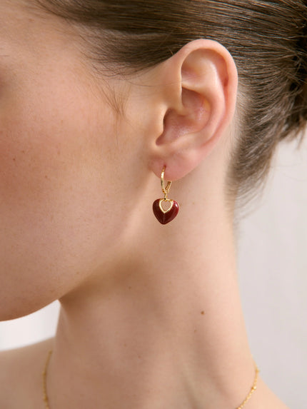 Lustre & Sage Jules Heart 18k Gold Plated Earrings Red