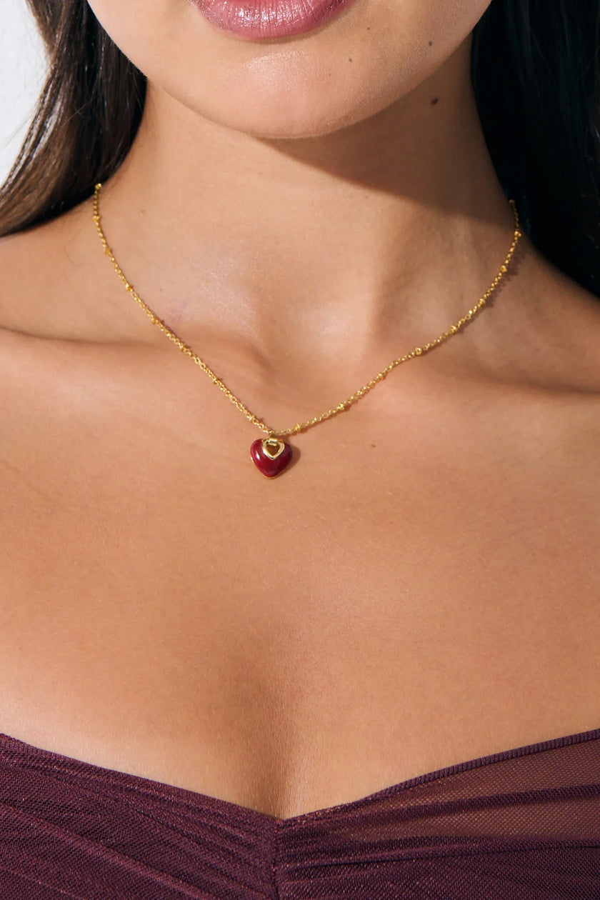 Lustre & Sage Jules Red Heart 18k Gold Plated Necklace