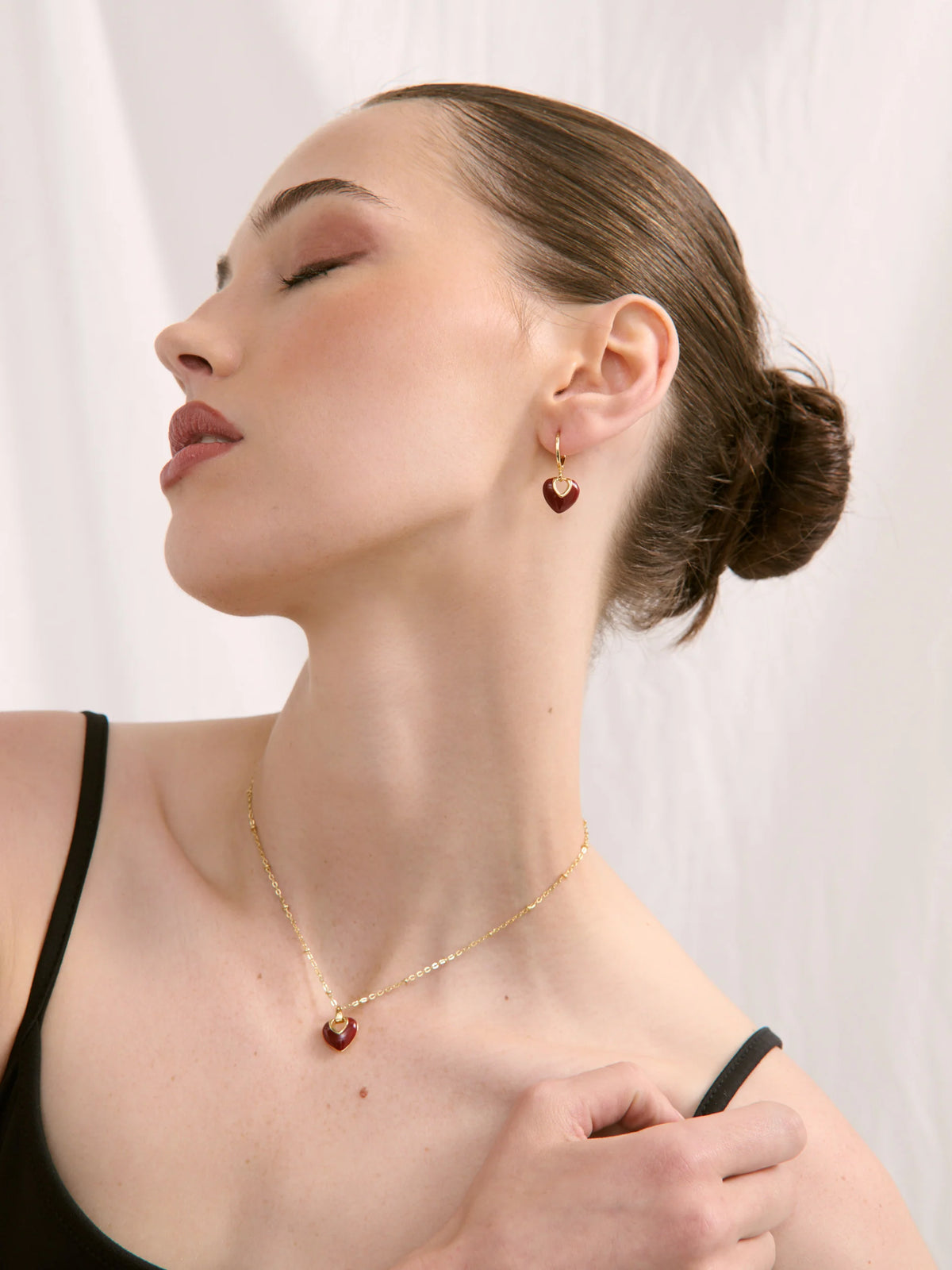 Lustre & Sage Jules Heart 18k Gold Plated Earrings Red