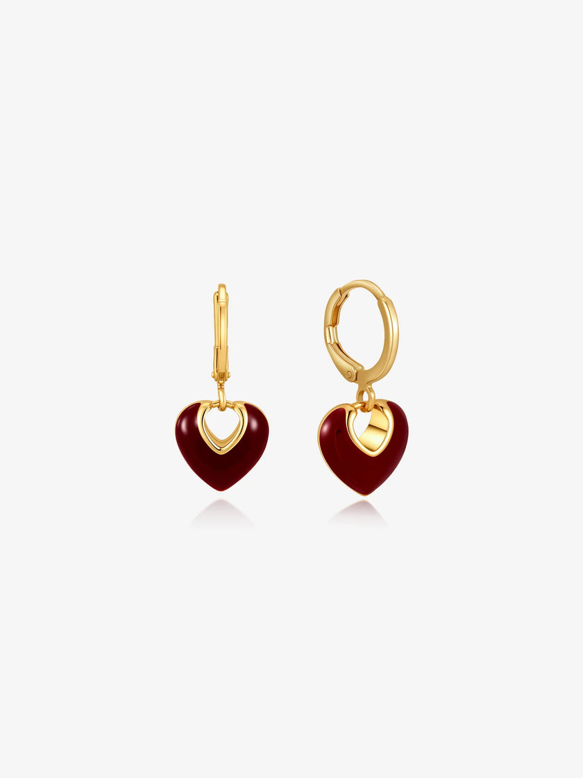 Lustre & Sage Jules Heart 18k Gold Plated Earrings Red