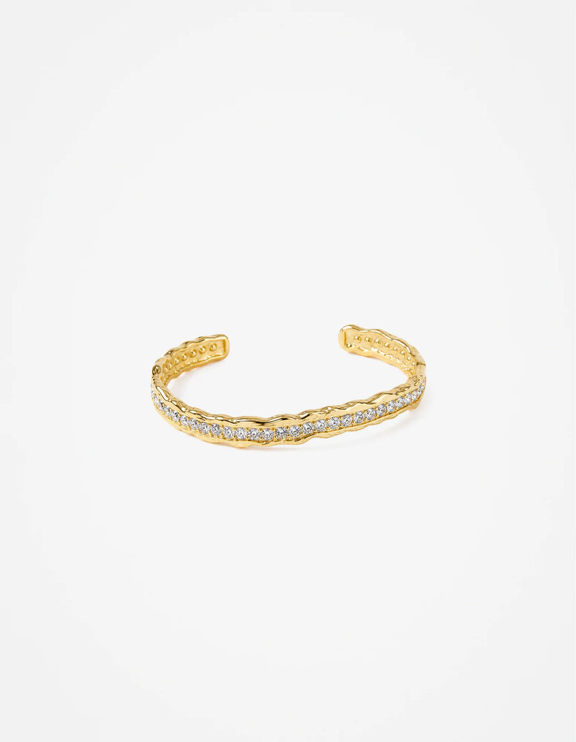 Lustre & Sage Lusine Hammered Rhinestone Cuff Bangle Gold