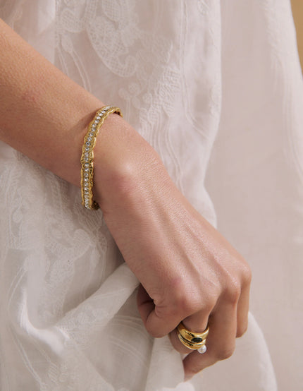 Lustre & Sage Lusine Hammered Rhinestone Cuff Bangle Gold