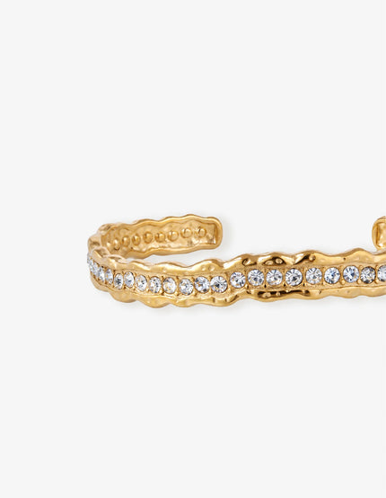 Lustre & Sage Lusine Hammered Rhinestone Cuff Bangle Gold