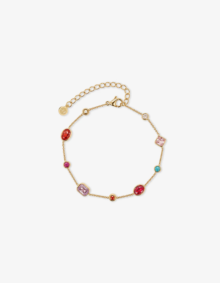 Lustre & Sage Rosy Glass Crystal Bezel Station Bracelet