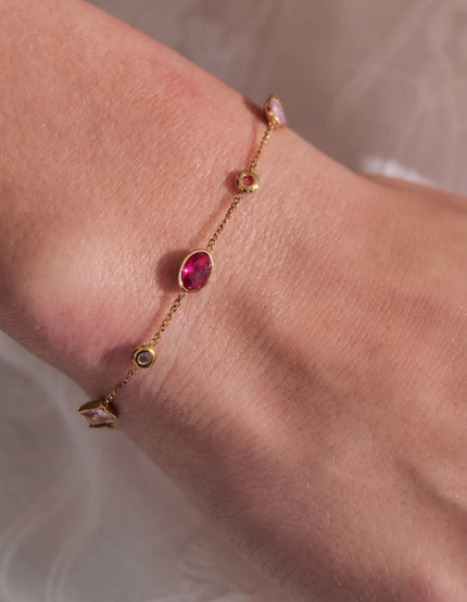 Lustre & Sage Rosy Glass Crystal Bezel Station Bracelet