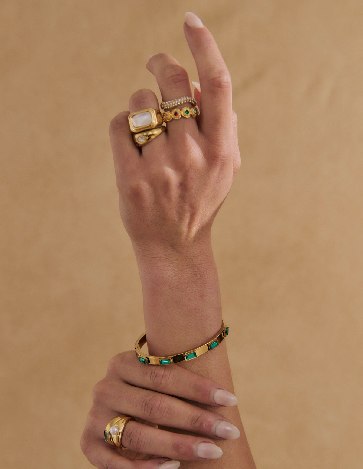 Lustre & Sage Viridian Crystal 18K Gold Plated Bangle