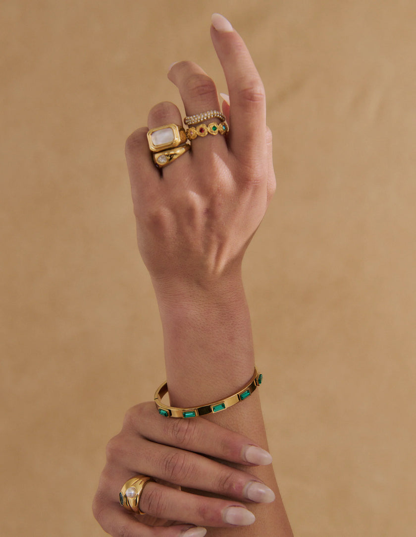 Lustre & Sage Viridian Crystal 18K Gold Plated Bangle