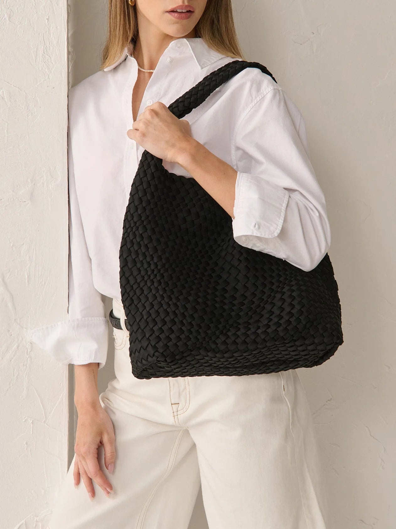 Lustre & Sage Layla Woven Tote Bag Black