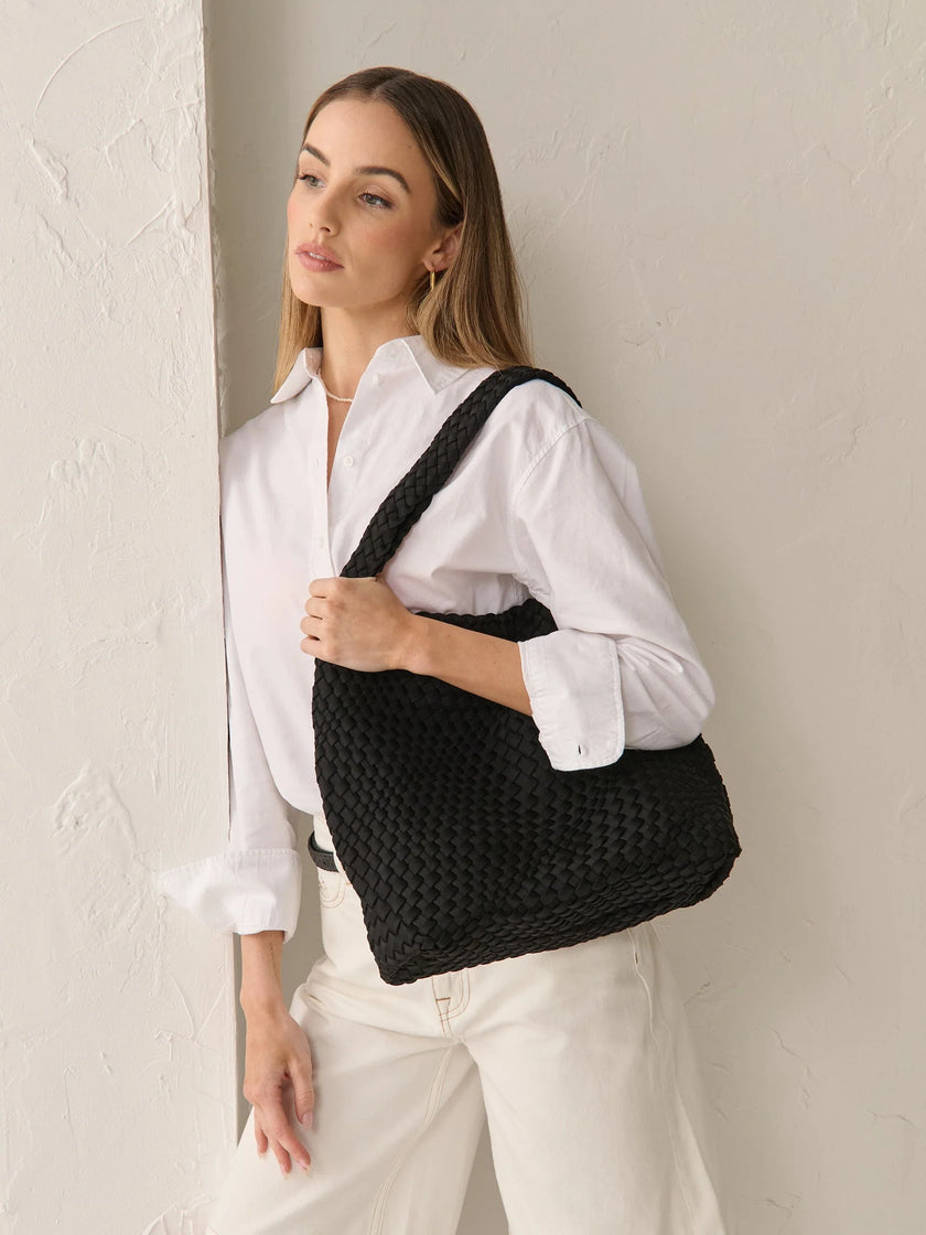 Lustre & Sage Layla Woven Tote Bag Black