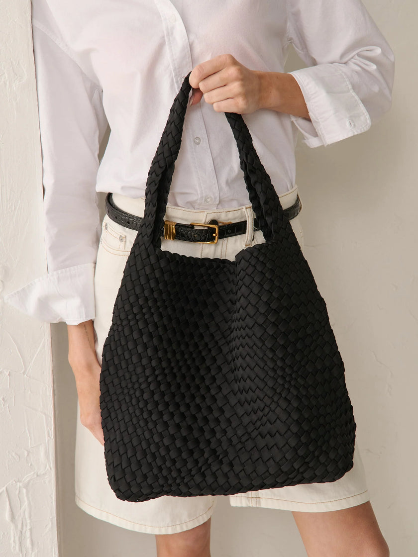 Lustre & Sage Layla Woven Tote Bag Black