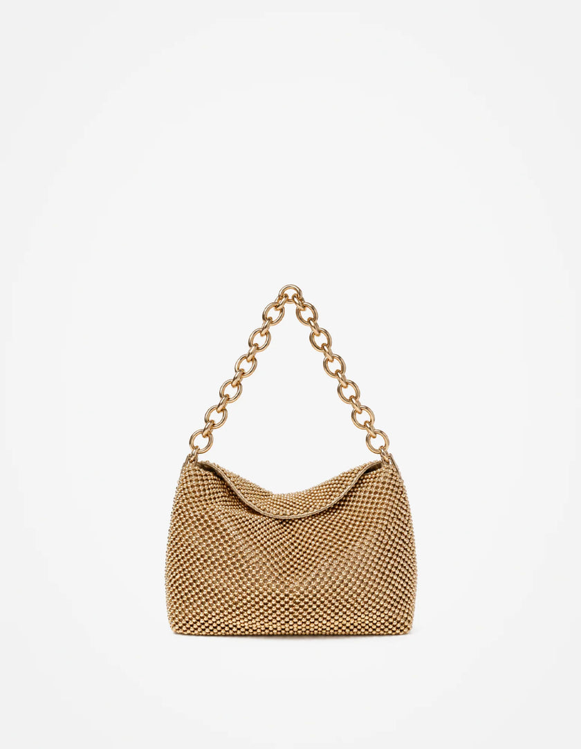 Lustre & Sage Reverie Metallic Beaded Chain Bag Gold