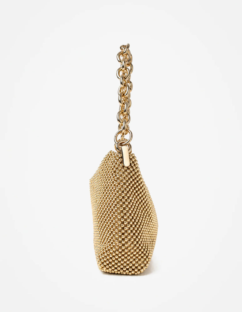 Lustre & Sage Reverie Metallic Beaded Chain Bag Gold
