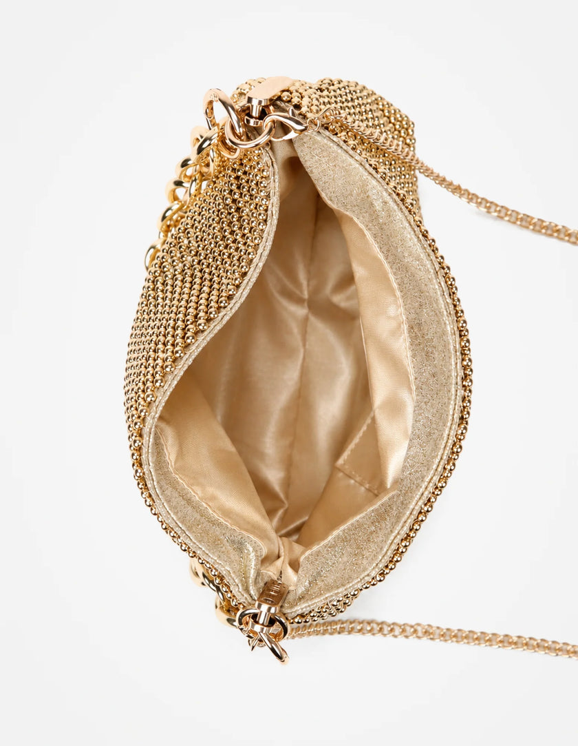 Lustre & Sage Reverie Metallic Beaded Chain Bag Gold