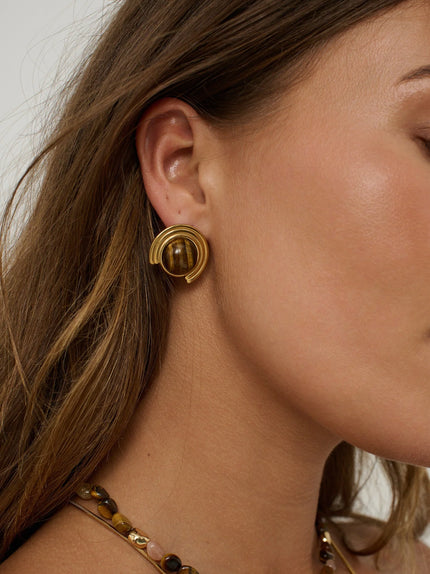 Lustre & Sage Talia Tiger Eye Earrings Gold