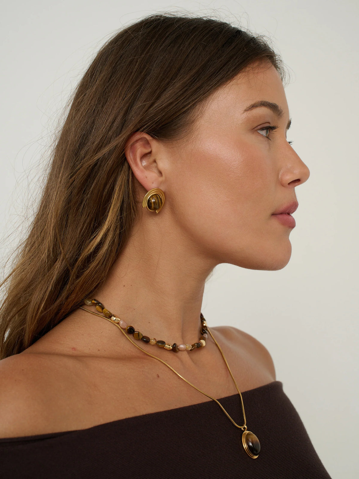 Lustre & Sage Talia Tiger Eye Earrings Gold