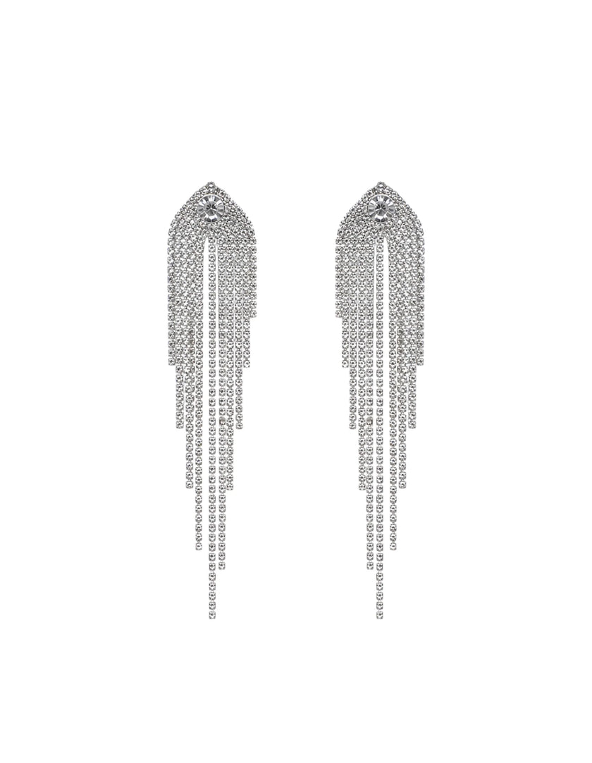 Lustre & Sage Veil Fringe Rhinestone Earrings Silver