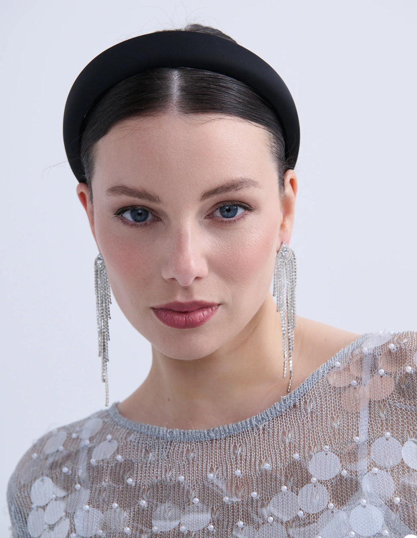 Lustre & Sage Veil Fringe Rhinestone Earrings Silver