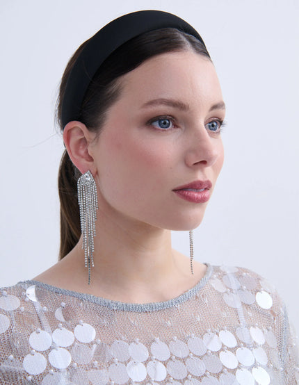 Lustre & Sage Veil Fringe Rhinestone Earrings Silver