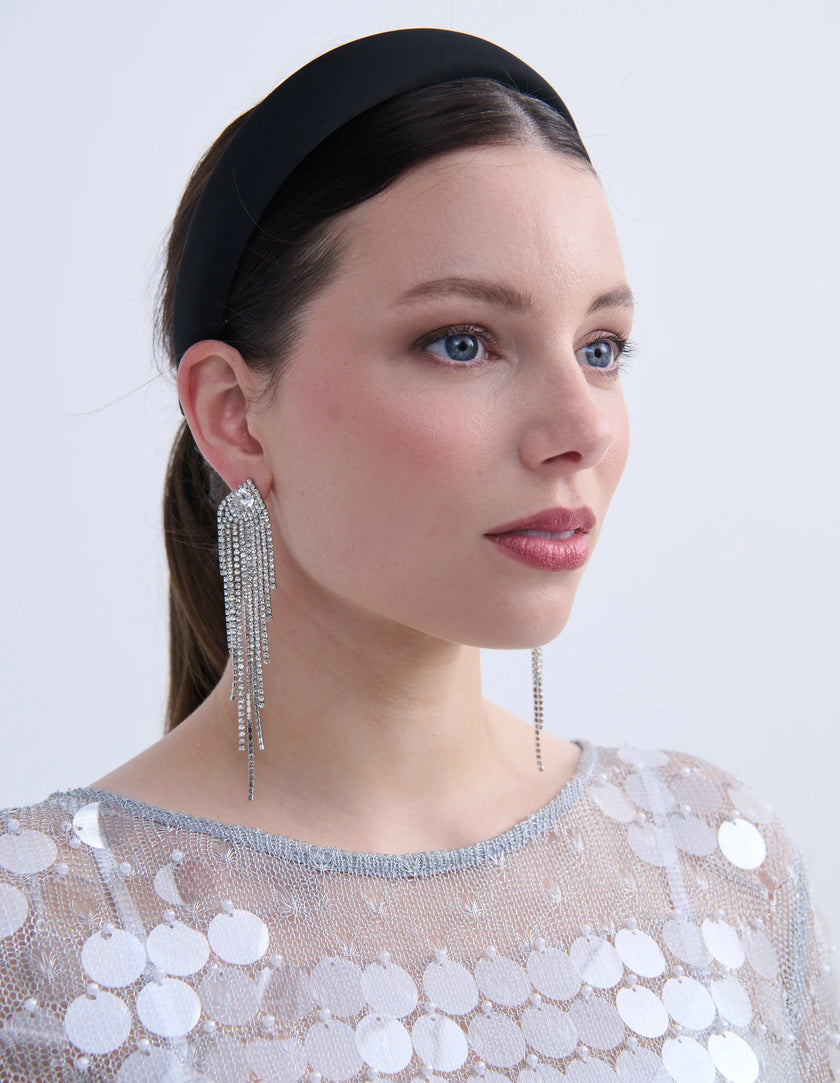 Lustre & Sage Veil Fringe Rhinestone Earrings Silver