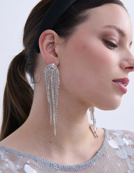 Lustre & Sage Veil Fringe Rhinestone Earrings Silver