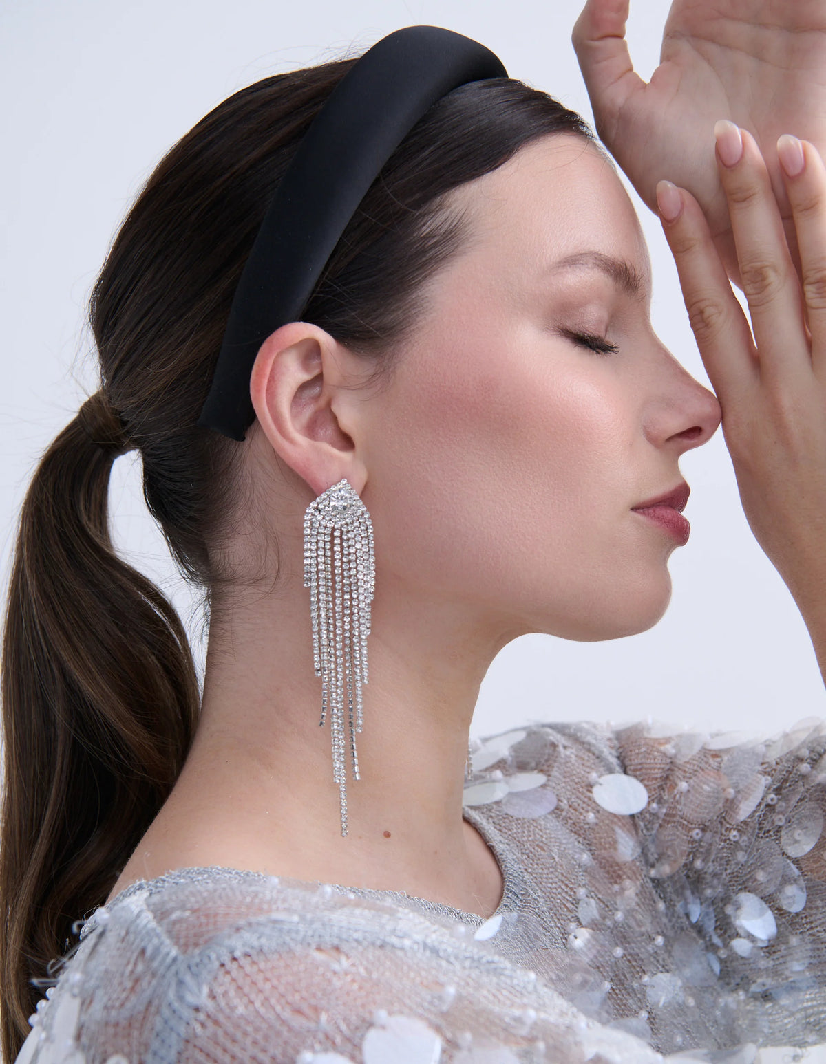 Lustre & Sage Veil Fringe Rhinestone Earrings Silver