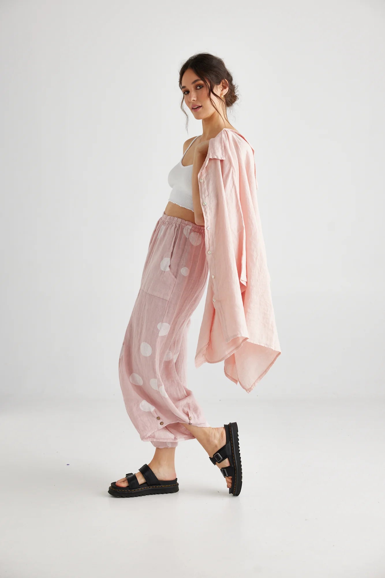 Miss Rose Sister Violet Teddie Linen Shirt Pale Tearose
