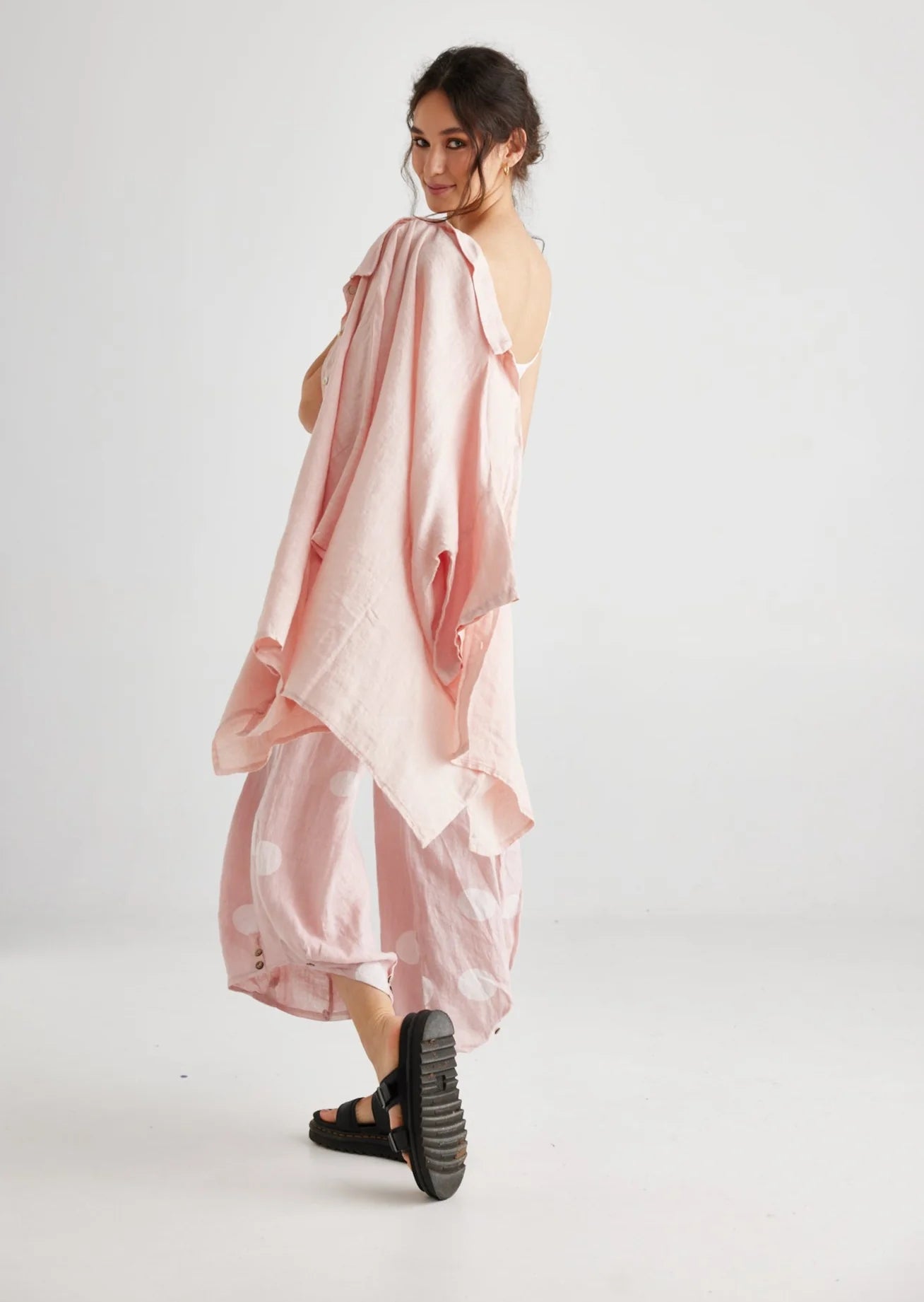 Miss Rose Sister Violet Teddie Linen Shirt Pale Tearose